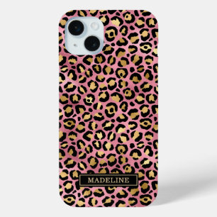 Funda Para iPhone 15 Mini Rosa Dorado Estampado Monograma de Estampado de Le