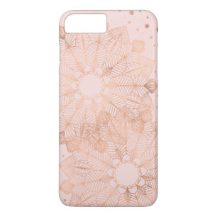 Funda Para iPhone 8 Plus/7 Plus Rosa Dorado Mandala Floral Fina Lámina Falsa sobre