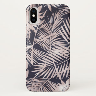 Funda Para iPhone X Rosa dorado oscuro hojas de palma tropical