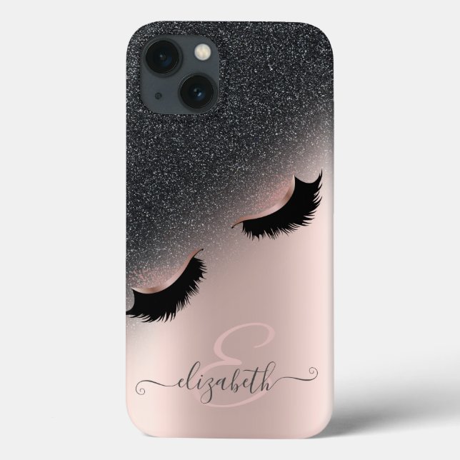 Funda De Case-Mate Para iPhone Rosa Faux Lash Black Purpurina Ombre (Reverso)