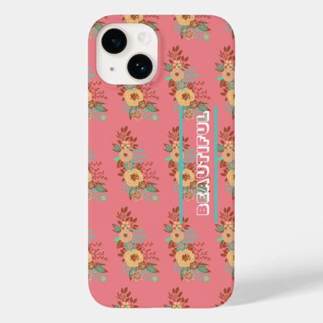 Funda De Case-Mate Para iPhone Rosa floral boho moderno (Reverso )
