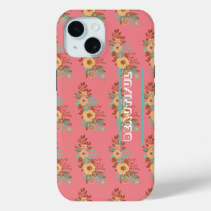 Funda Para iPhone 15 Rosa floral boho moderno