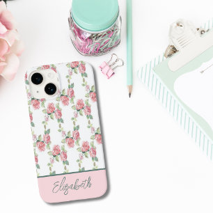 Funda Para iPhone 14 De Case-Mate Rosa floral de verde monograma rosa