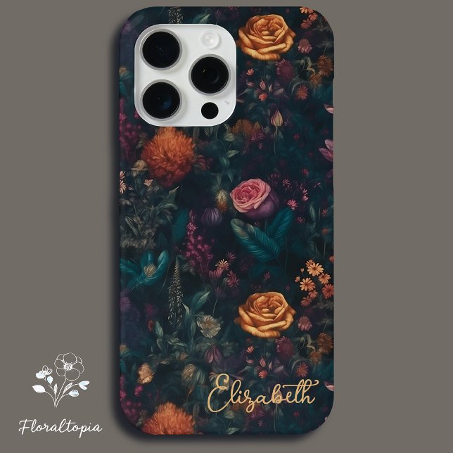 Funda De Case-Mate Para iPhone Rosa floral gótico oscuro personalizado (Subido por el creador)