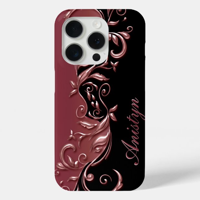 Funda De Case-Mate Para iPhone Rosa floral Oro y Negro - Personalizado (Reverso )