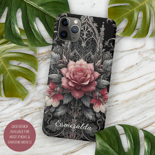 Funda Para iPhone 11 Pro Max Rosa floral victoriana gótica oscura personalizada