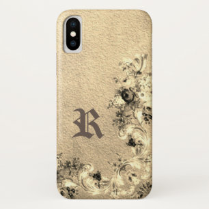 Funda Para iPhone X Rosa floral victoriano texturizado crema de oro el