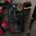 Funda Para iPhone 13 Mini Rosa francés de color oscuro<br><div class="desc">Trabajos de rollo grabados por orden,  encajes plateados,  rosas burgandeses y escritura francesa en un oscuro fondo de damasco negro.</div>