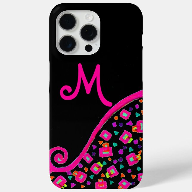 FUNDA DE Case-Mate PARA iPhone ROSA FUCHSIA BLACK ABSTRACT DECO MONOGRAM (Reverso )