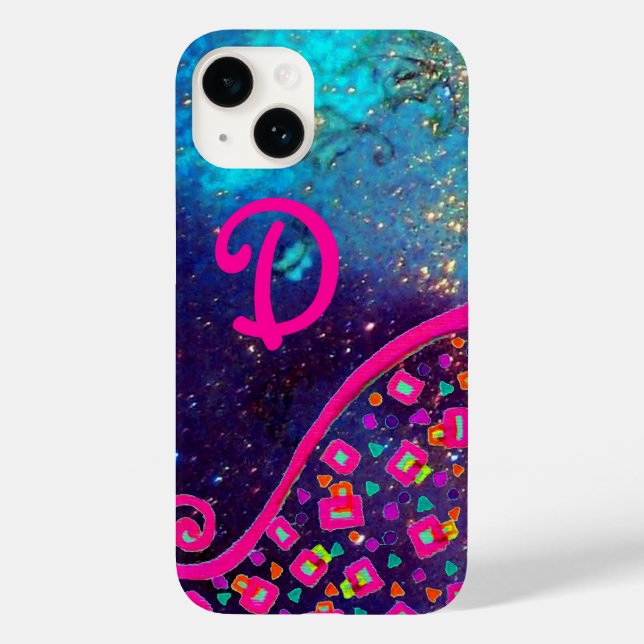 FUNDA DE Case-Mate PARA iPhone ROSA FUCHSIA TURQUÍA AZUL ABSTRACTO DECO MONOGRAM (Reverso )