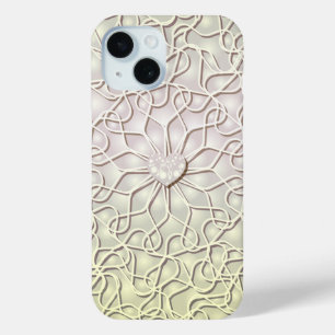 Funda Para iPhone 15 Rosa Geométrico de Oro Patrón de Corazón de AMOR