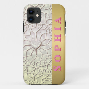 Funda Para iPhone 11 Rosa Geométrico de Oro Patrón de Corazón de AMOR