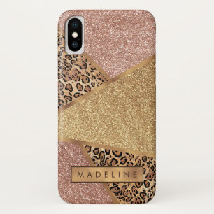Funda Para iPhone X Rosa geométrico Gold Purpurina Leopardo de Rubor