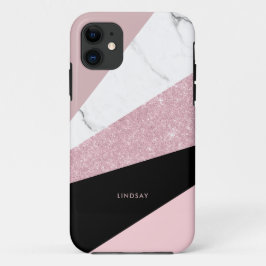 Funda Para iPhone 11 Rosa geométrico moderno purpurina dorado mármol bl