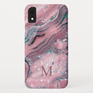 Funda Para iPhone XR Rosa Girona Agate rosa Oro Purpurina Quartz Monogr