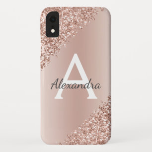 Funda Para iPhone XR Rosa Gold Bling Purpurina de espuma de lujo Monogr