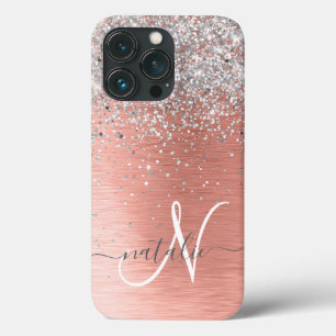 Funda Para iPhone 13 Pro Rosa Gold Bonito Girly Silver Purpurina Sparkly