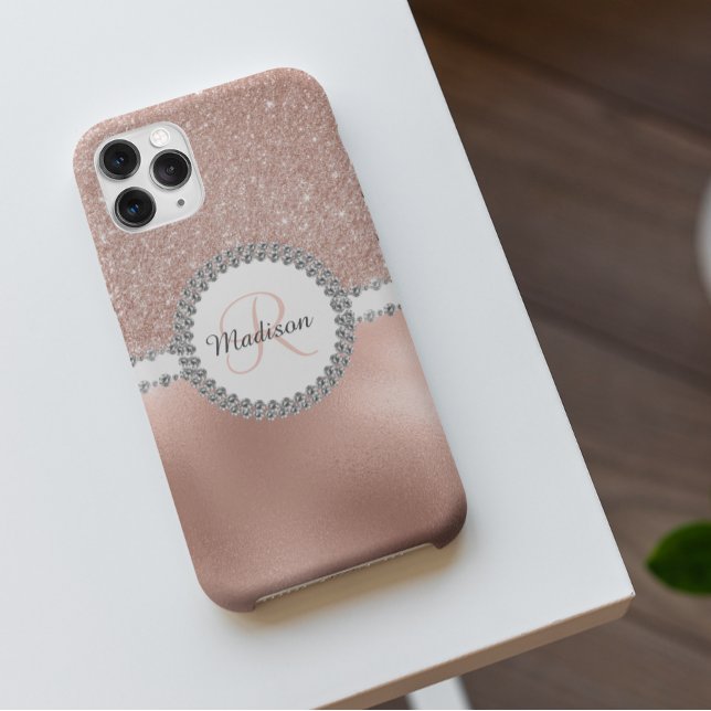 Funda De Case-Mate Para iPhone Rosa Gold Glam Diamond Monograma de moda (Subido por el creador)