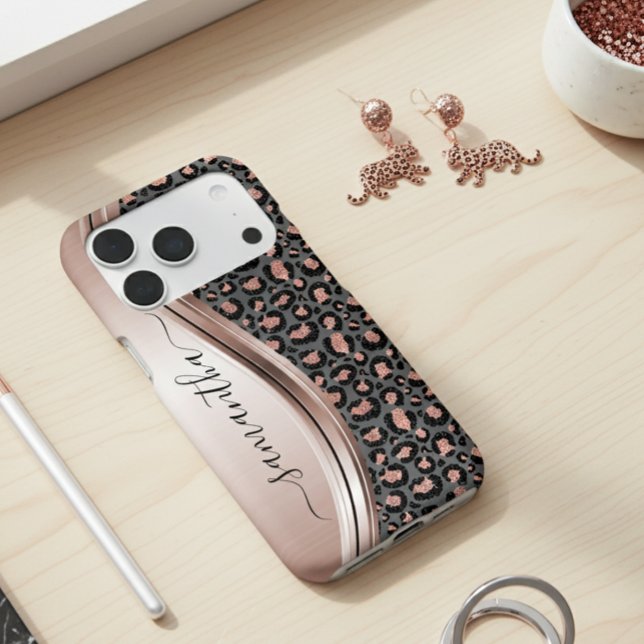 Funda De Case-Mate Para iPhone Rosa Gold Leopard Nombre manuscrito Metalizado (Subido por el creador)