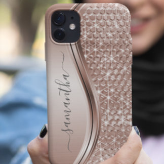 Funda Para iPhone 14 De Case-Mate Rosa Gold Nombre manuscrito Purpurina Sparkle Blin
