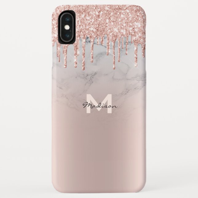 Funda De Case-Mate Para iPhone Rosa Gold Purpurina Dris Sparkles Marble Name (Reverso)