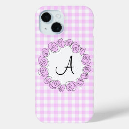 Funda Para iPhone 15 Rosa Lilac Check Monograma iPhone estuche vertical