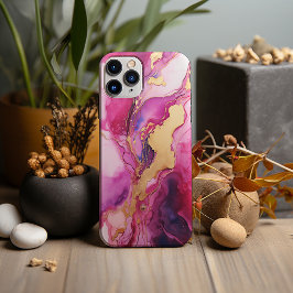 Funda Para iPhone 13 Pro Max Rosa, mármol magenta y dorado, diseño de tinta de 