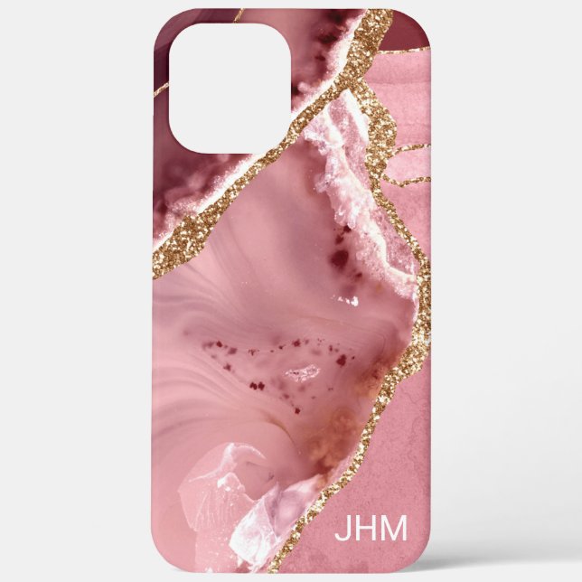 Funda De Case-Mate Para iPhone Rosa Moderna Ágata Dorada (Reverso )
