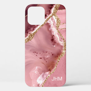 Funda Para iPhone 12 Pro Rosa Moderna Ágata Dorada
