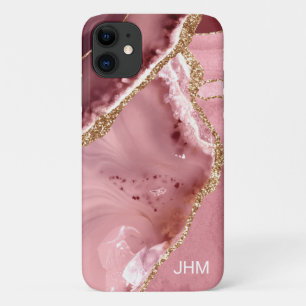 Funda Para iPhone 11 Rosa Moderna Ágata Dorada