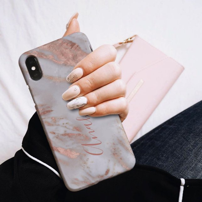 Funda De Case-Mate Para iPhone Rosa moderno oro purpurina nombre elegante guión (Subido por el creador)