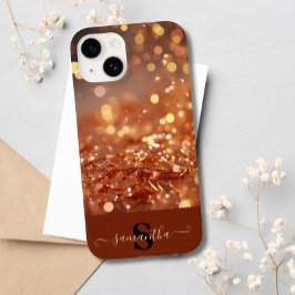 Funda Para iPhone 14 De Case-Mate Rosa moderno Purpurina de oro Gemstones Monogramed