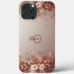 Funda Para iPhone 13 Pro Max Rosa moderno y elegante de oro y flores10