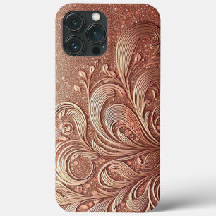 Funda Para iPhone 13 Pro Max Rosa moderno y elegante de oro y flores2
