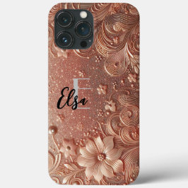 Funda Para iPhone 13 Pro Max Rosa moderno y elegante de oro y flores3
