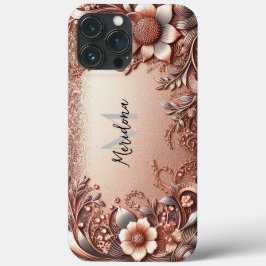 Funda Para iPhone 13 Pro Max Rosa moderno y elegante de oro y flores5