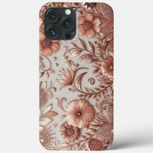 Funda Para iPhone 13 Pro Max Rosa moderno y elegante de oro y flores8