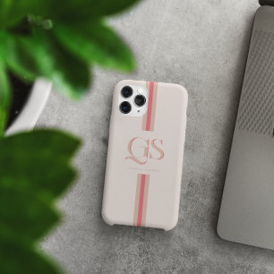Funda Para iPhone 15 Pro Max Rosa   Monograma de Rayas Chic