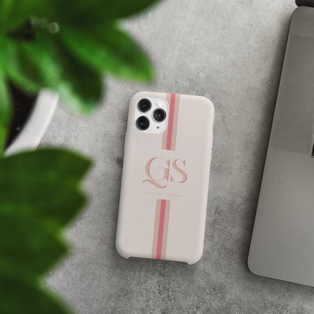 Funda De Case-Mate Para iPhone Rosa | Monograma de Rayas Chic (Subido por el creador)