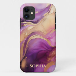 Funda Para iPhone 11 Rosa morado moderno y oro-
