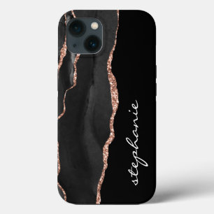 Funda Para iPhone 13 Rosa Negra Oro Acuarela Agata Personalizado