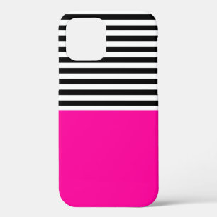 Funda Para iPhone 12 Rosa Neon con franjas en blanco y negro