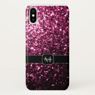 Funda Para iPhone X Rosa oscuro falso brillo brilla Monograma