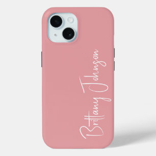 Funda Para iPhone 15 Rosa Pálido con Monograma