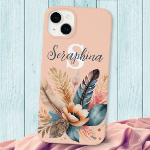 Funda Para iPhone 14 Plus De Case-Mate Rosa Pastel Bonito Monograma Floral Elegante