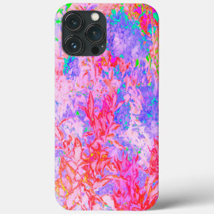 Funda Para iPhone 13 Pro Max Rosa pastel y rojo con paisaje de hortensias azule
