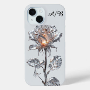 Funda Para iPhone 15 Rosa Plateada Metálica Luminosa