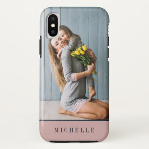 Funda Para iPhone XS Rosa Polvoriento Monograma personalizado en fot