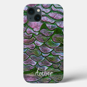 Funda Para iPhone 13 Rosa Purpura Patrón Metálico Personalizado Verde