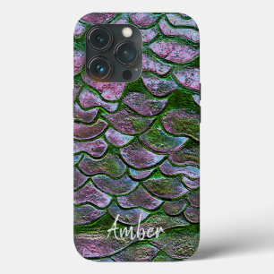 Funda Para iPhone 13 Pro Rosa Purpura Patrón Metálico Personalizado Verde